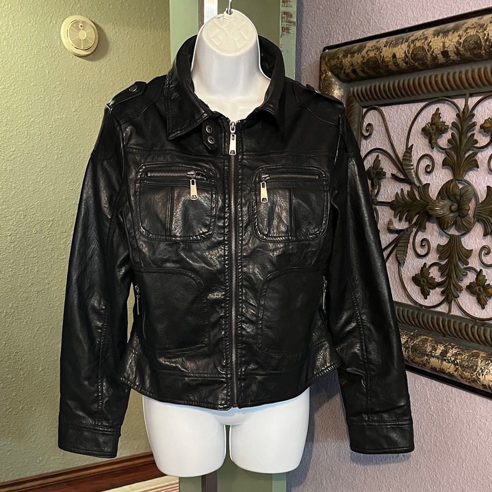 Jennyfer Moto Style Faux Black Leather Jacket - make a statement Sz L